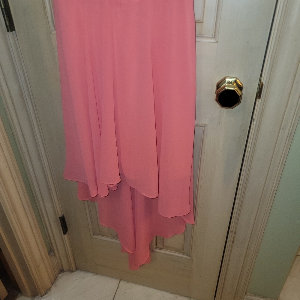 Misses Sz L Coral Dress Marineblu Sleeveless Partial Open Back Longer In Back - Picture 8 of 8
